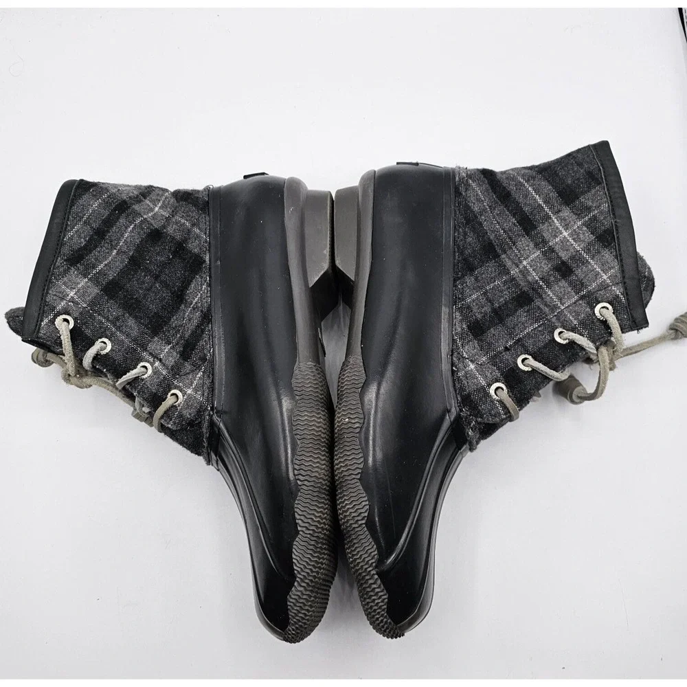 Sperry Top-Sider Womens‎ Saltwater Duck Boots Size 8 Black Gray Plaid Waterproof